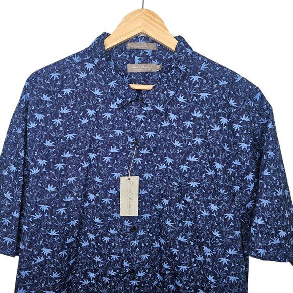 DANIEL CREMIEUX Casual Shirt Short Sleeve Button Up Men's XL Blue Hemp Plants - Picture 2 of 8